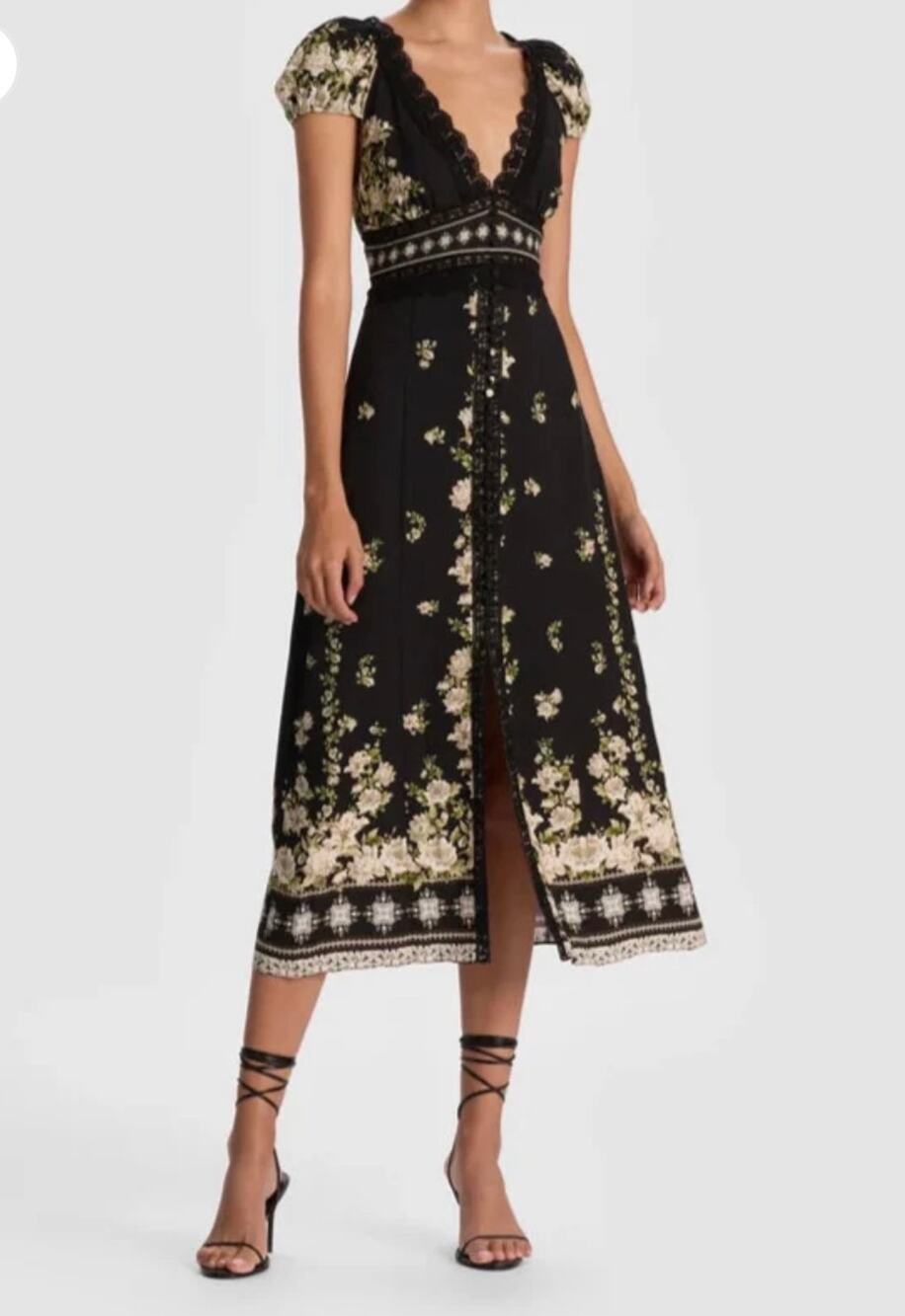 Alice + Olivia Rose Free Falling Floral Lace Midi Dress Size 6 NWT $695 MSRP
